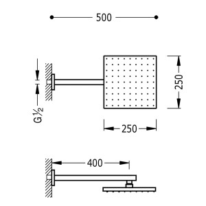 Bras de douche mural avec pommeau anticalcaire 250x250 mm. - TRES 134233 