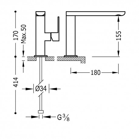Mitigeur lavabo bec 35x15 mm chromé LOFT- TRES 20020501