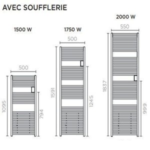 Sèche-serviettes mixte 1500W (500W+1000W) RIVA 4 soufflant - THERMOR