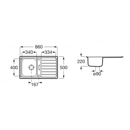 ROCA Siena Evier Inox 1 Bac + Egouttoir 86X50 Cm - A870KC0860