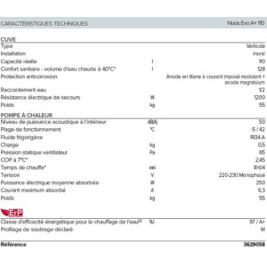 Chauffe-eau thermodynamique Nuos Evo A + - 110 l - Ø 506 mm - ARISTON 3629058
