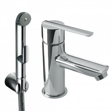 Mitigeur lavabo pour bidet/wc Douchette hygiénique à poussoir et flexible satin - TRES 181113 Mitigeur lavabo pour bidet/wc Douc