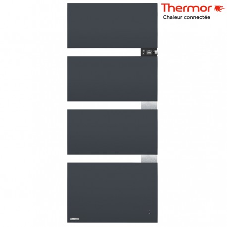 Sèche-serviettes électrique Thermor SYMPHONIK gris ardoise - 1750W (700 + 1000) mât à droite - 490615