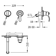 Mitigeur évier mural en Laiton vieilli. Bec 210 mm. - TRES 24220001LV