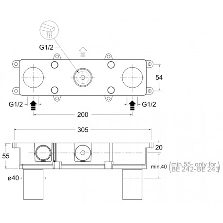 Coprs encastré lavabo mélangeur 3 trous pour bec central - CRISTINA ONDYNA CS23300