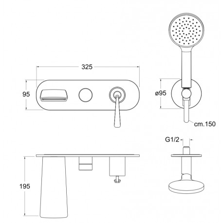 Façade externe bain douche mural 2 sorties chromé BOLLICINE  - CRISTINA ONDYNA BO10251