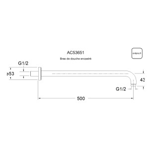 Bras de douche mural encastré 50 cm chromé - CRISTINA ONDYNA AC53651
