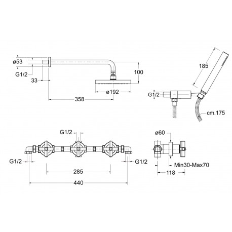 Bain douche encastré 2 sorties Chromé EXECUTIVE - CRISTINA ONDYNA EV11051