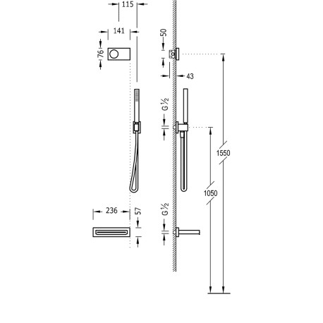 Kit de baignoire thermostatique électronique et encastré SHOWER TECHNOLOGY Noir Mat - TRES 09288556NM