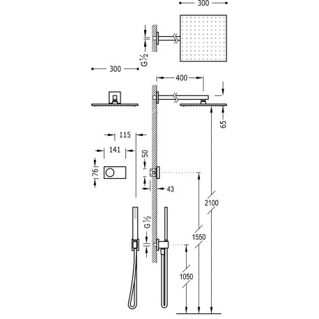 Kit de douche thermostatique électronique et encastré SHOWER TECHNOLOGY Noir Mat  - TRES 09288563NM