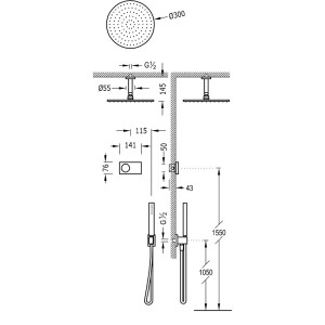Kit de douche thermostatique électronique et encastré SHOWER TECHNOLOGY Noir Mat  - TRES 09288567NM