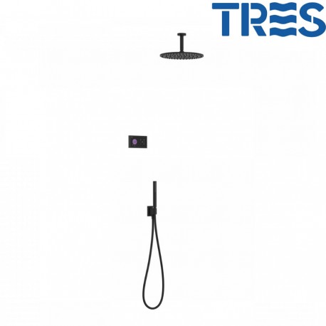 Kit de douche thermostatique électronique et encastré SHOWER TECHNOLOGY Noir Mat - TRES 09288567NM