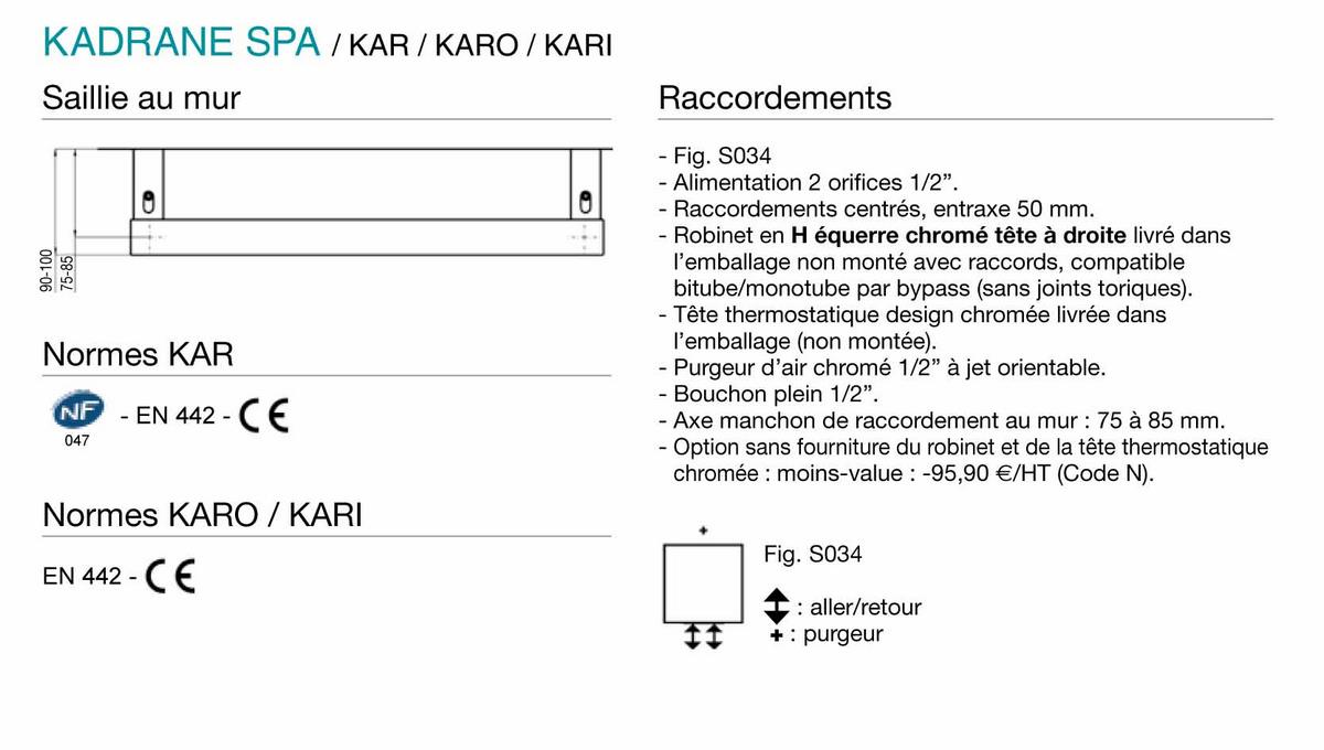 raccordements acova seche serviette kadrane