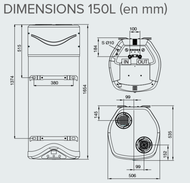 dimensions nuos evo a+-150L