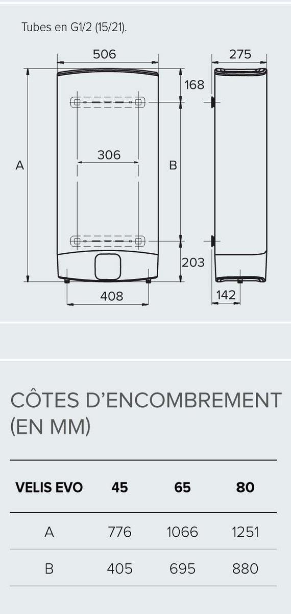 encombrement ariston velis evo