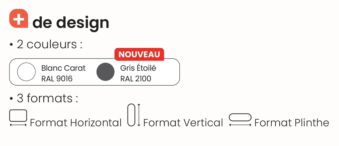 Coloris et formats Atlantic Nirvana+ Blanc Carat Gris Etoilé horizontal vertical plinthe