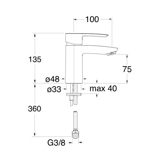 schéma technique mitigeur lavabo regular chrome