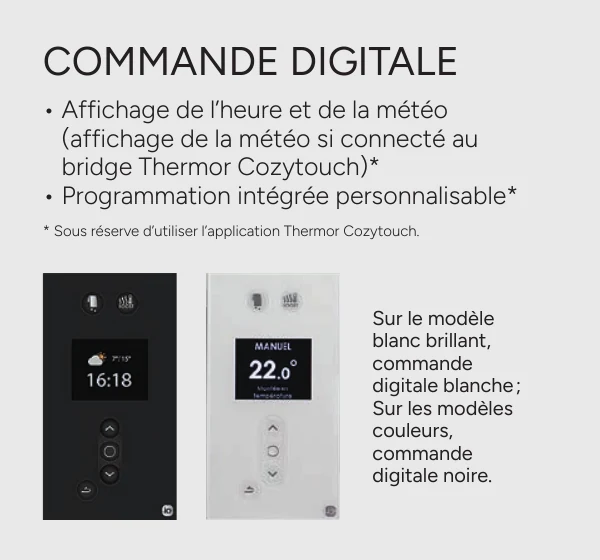Commande digitale noire du sèche-serviettes Thermor Riviera 2