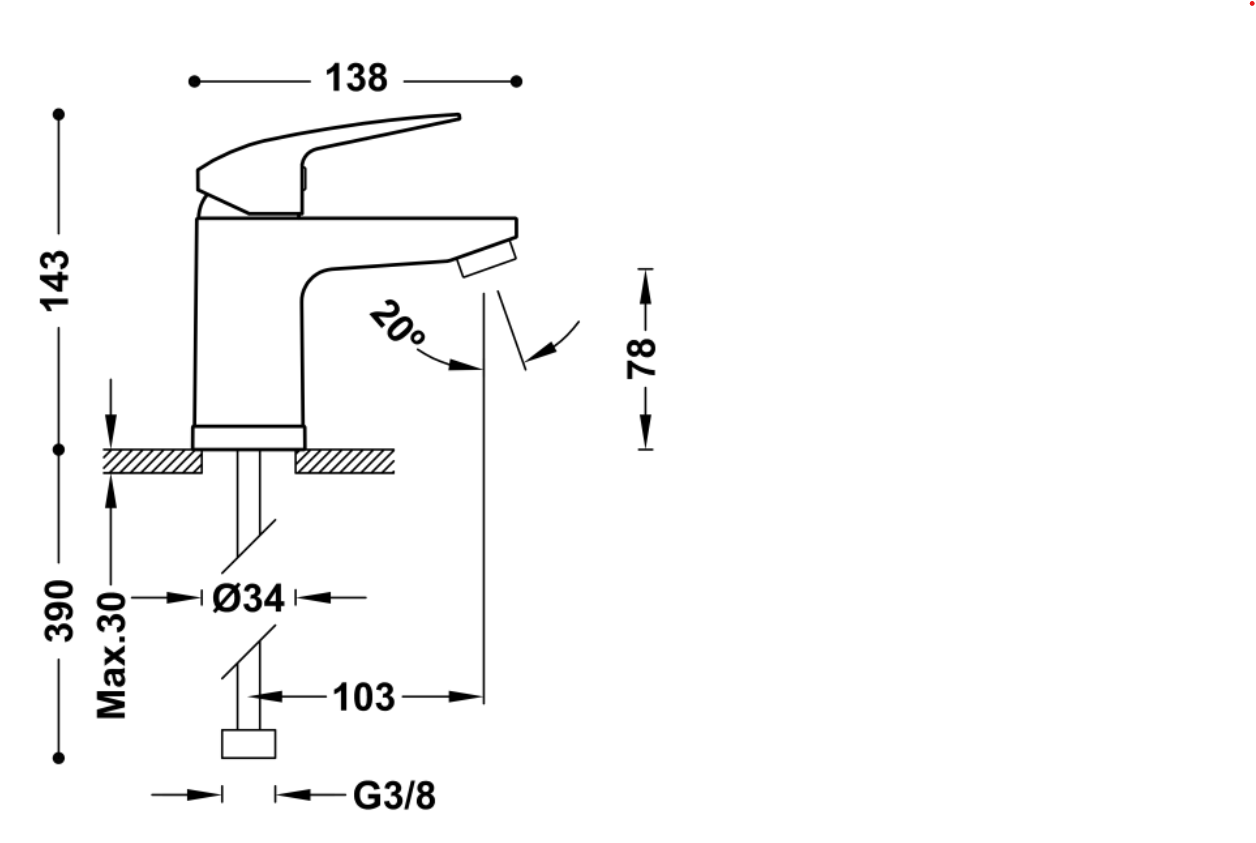 Mitigeur lavabo dimensions 21610303nm