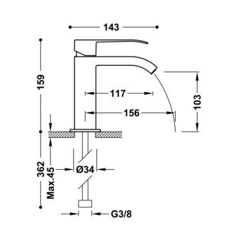 schéma technique mitigeur lavabo