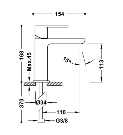 schéma technique mitigeur lavabo chrome