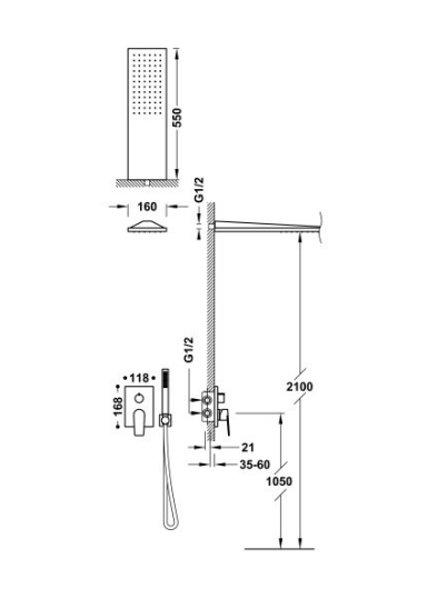 schéma technique kit de douche encastré