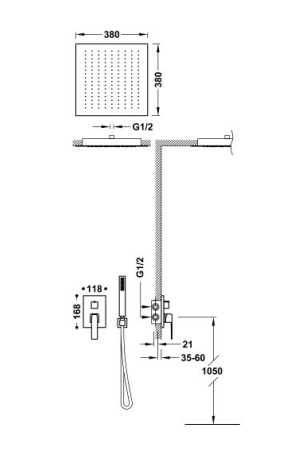 Schéma technique kit de douche encastré