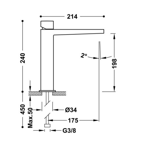 schéma technique mitigeur lavabo tres