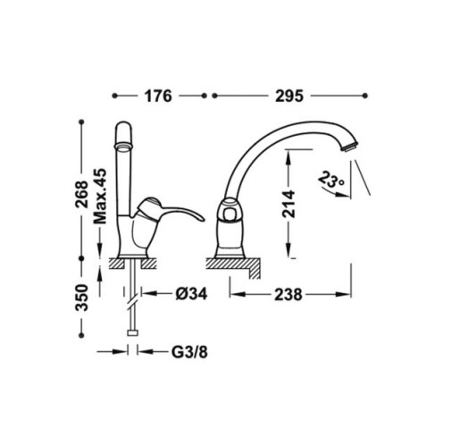 schéma technique mitigeur évier acier