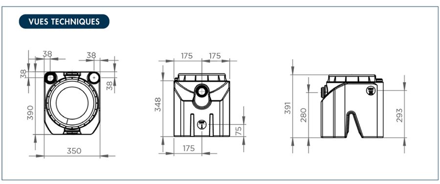 Vues techniques bac à graisse Watermatic Eco-Graisse OPWECOGR24