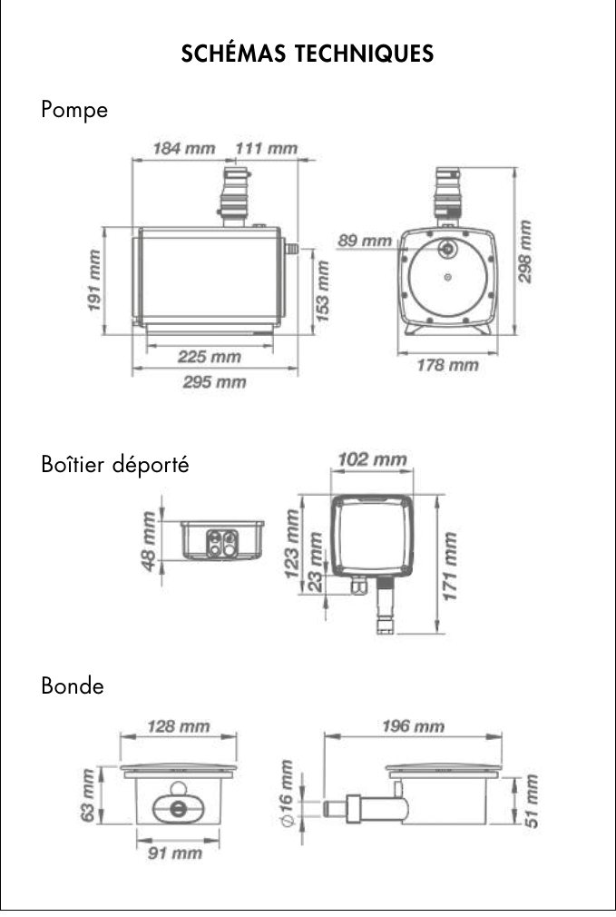 Schémas techniques pompe de relevage Watermatic Kinefloor+ FRKINEFLOORP