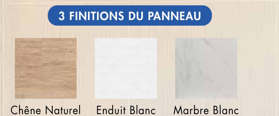 Finitions panneau Watermatic Waterwall Design chêne naturel enduit blanc marbre blanc
