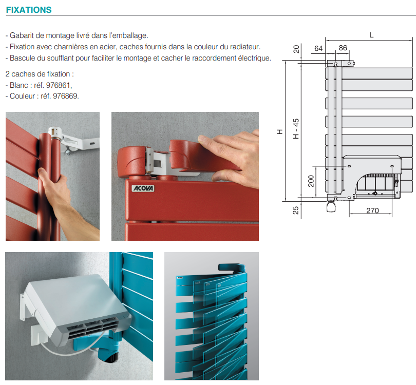 Sèche-serviette soufflant ACOVA - REGATE TWIST + AIR pivot à droite eau  chaude - Vita Habitat